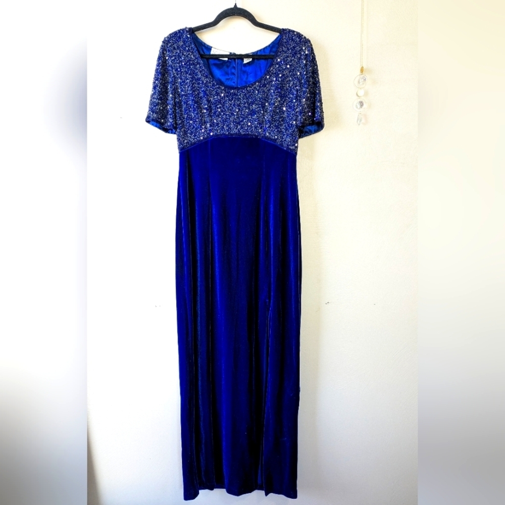 SCALA Vintage Silk, Velvet, & Sequin Dress, Size M, Formal 😍